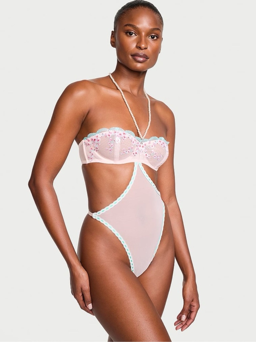 Victoria's Secret Cream Mesh Lingerie with Mint Trim M new